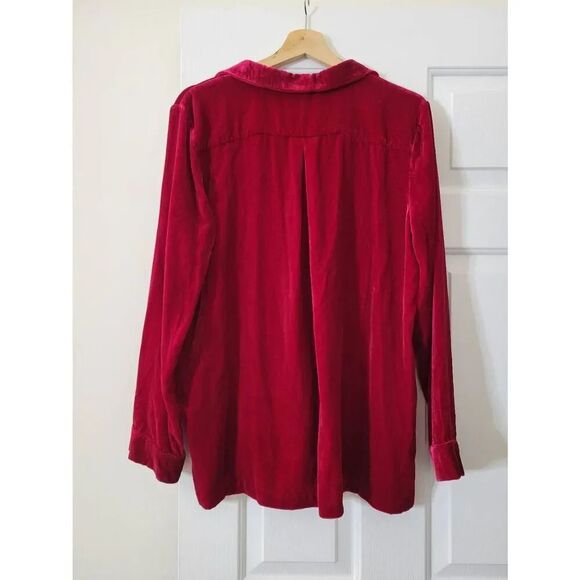 SUNDANCE Silk Blend Velvet Nuance Collared Pullover Shirt Raspberry Red Size L - Picture 6 of 7